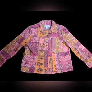 Susan Bristol Pink and Orange Patchwork Jean Jacket